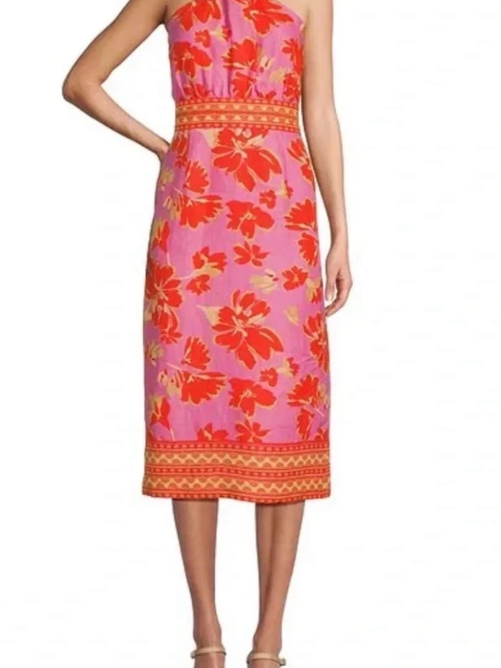NWT Antonio Melani Dress Naomi Pink Orange Linen Halter Dress - 12